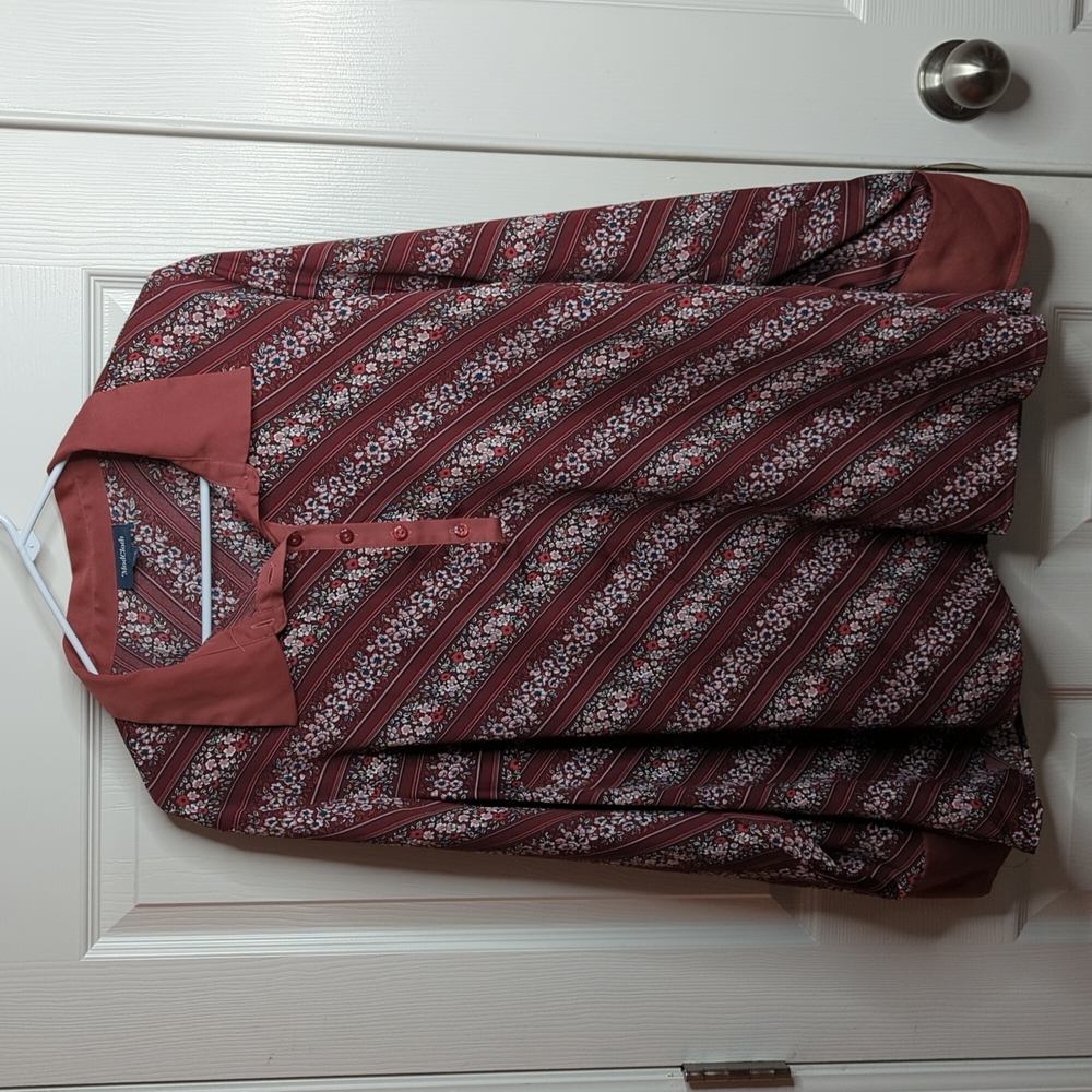 Modcloth Maroon and White Patterned Blouse